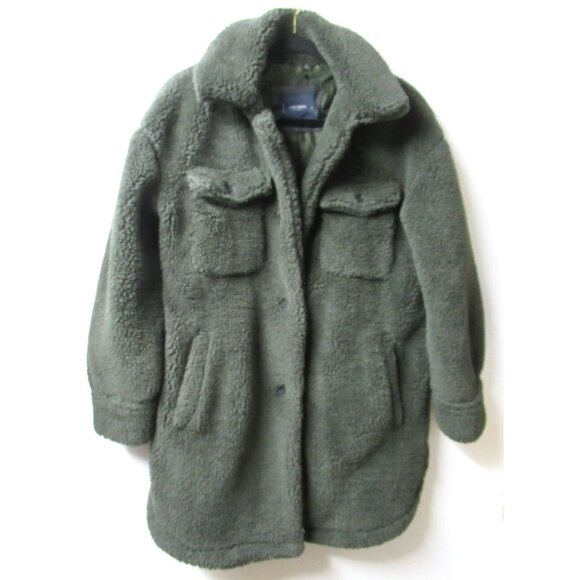 Lucky Brand Teddy Bear Coat Jacket Shacket Green Size Small Pockets WARM Lined - Picture 1 of 11